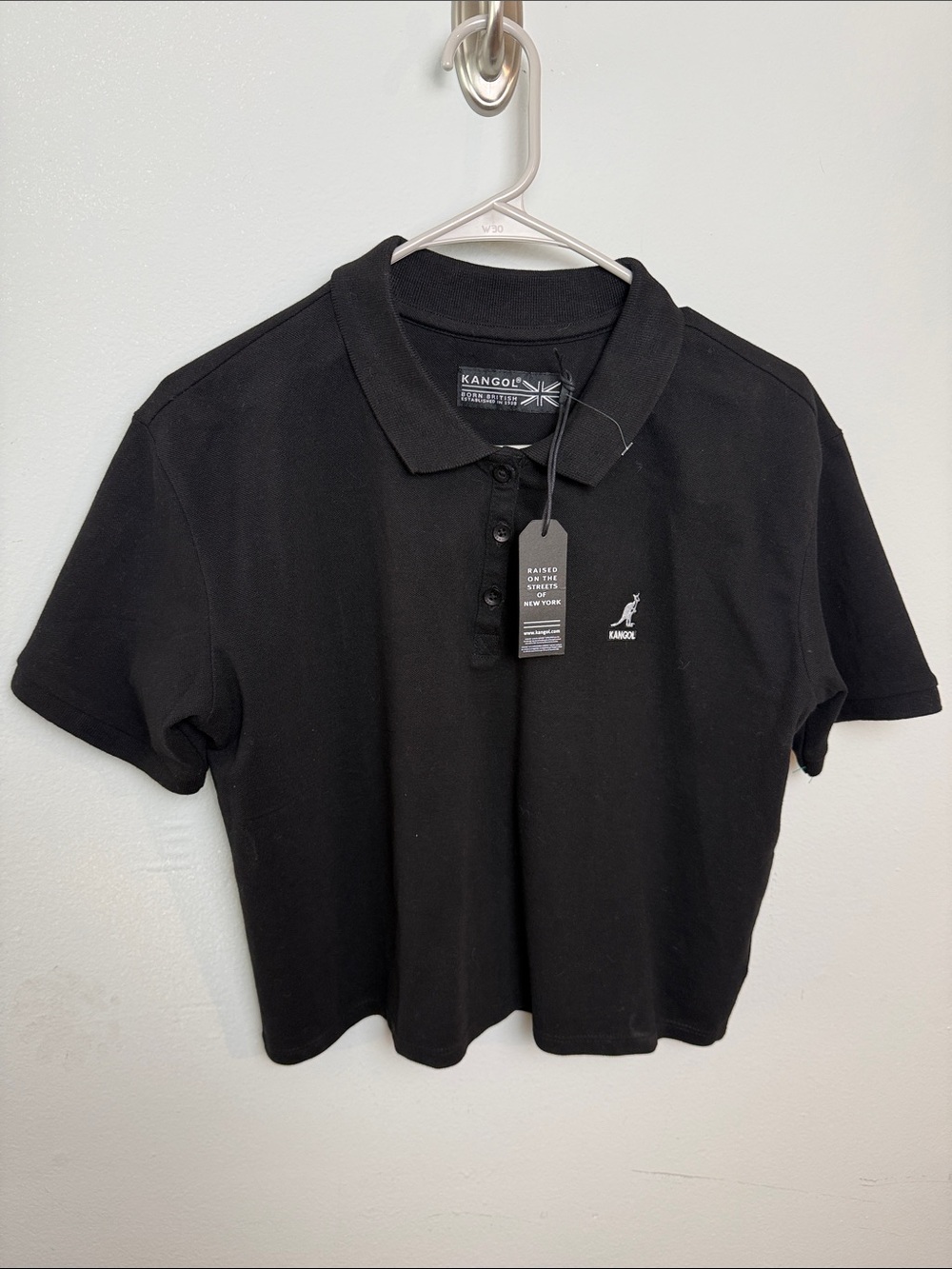 🆕 Kangol Black Cropped Polo Shirt ~ Large